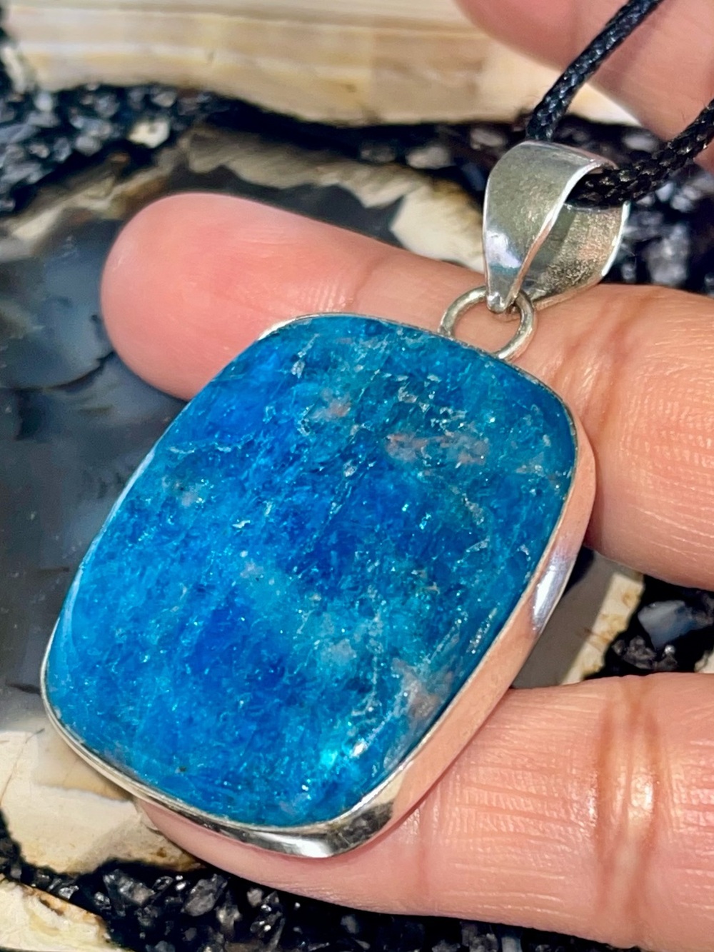 Blue Apatite Crystal Pendant 2”